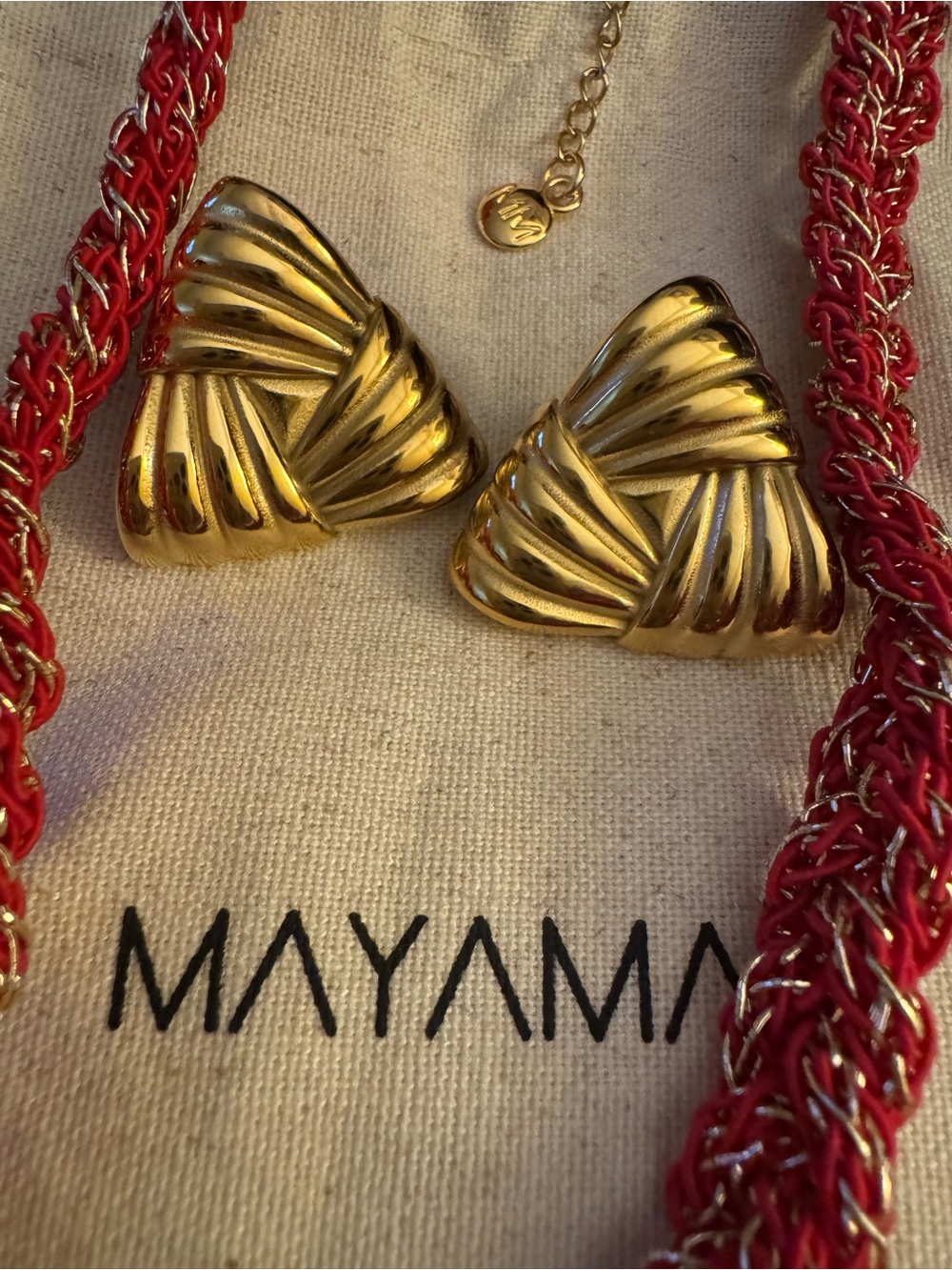 Mayamar Red Braided Necklace with Gold Sun Pendant - Picture 2 of 5